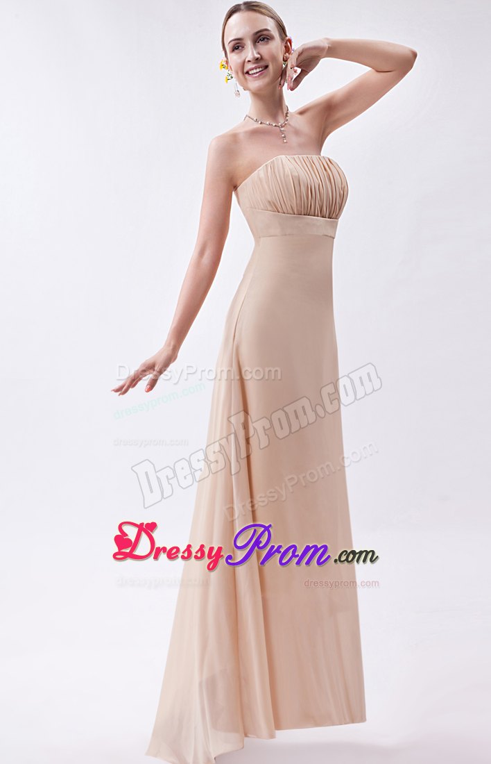 Simple Empire Strapless High-low Chiffon Ruch Prom Dress