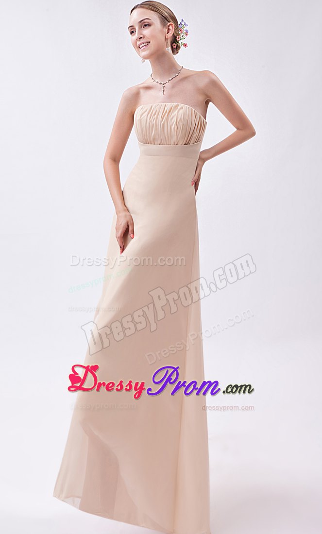 Simple Empire Strapless High-low Chiffon Ruch Prom Dress