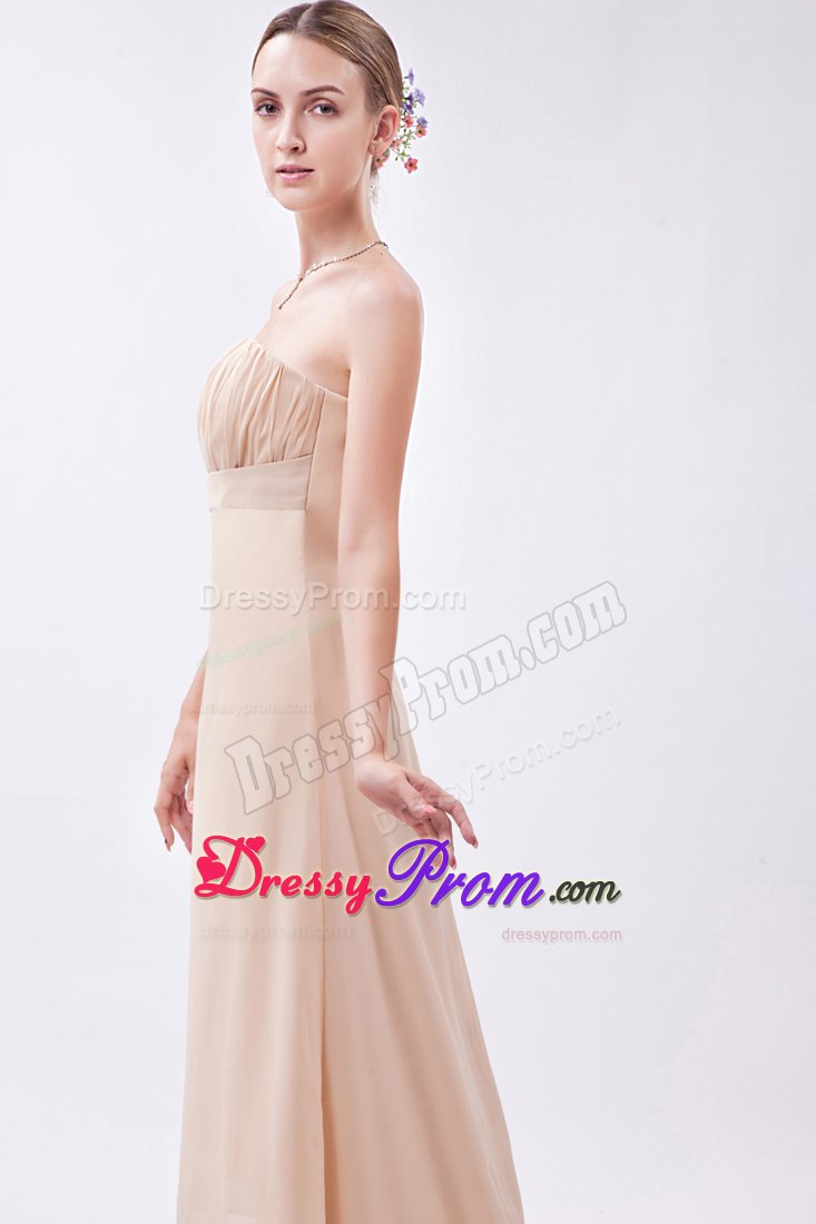 Simple Empire Strapless High-low Chiffon Ruch Prom Dress