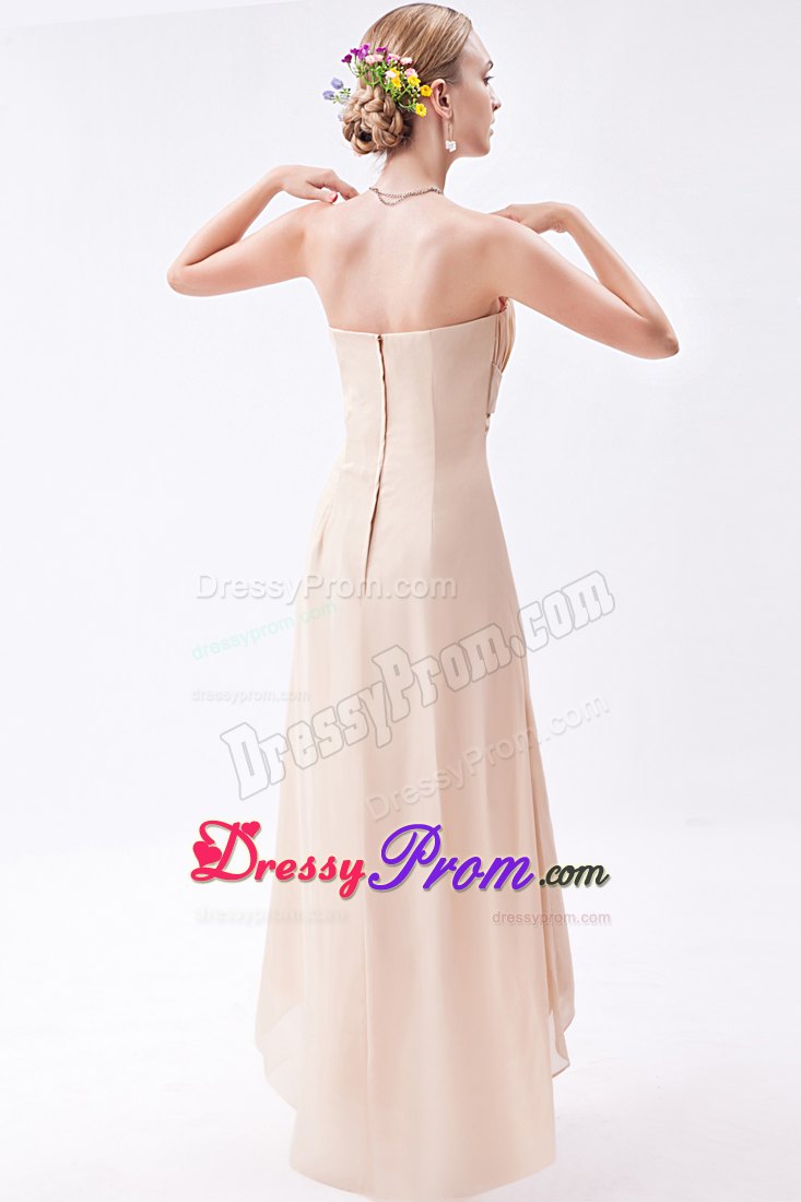 Simple Empire Strapless High-low Chiffon Ruch Prom Dress
