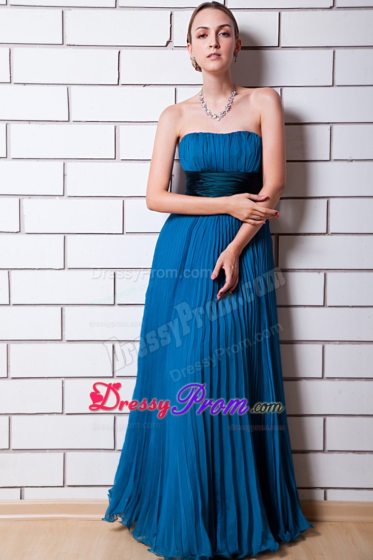 Empire Strapless Floor-length Pleated Chiffon Prom Dress with Waist Sash