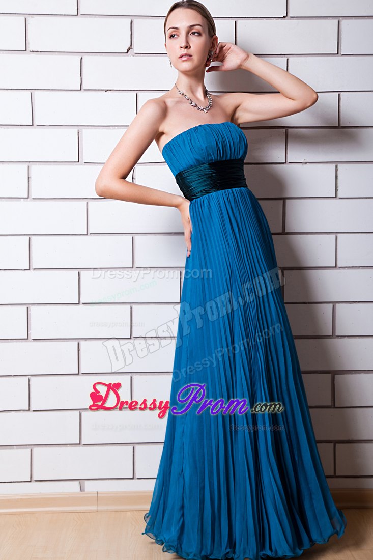Empire Strapless Floor-length Pleated Chiffon Prom Dress with Waist Sash