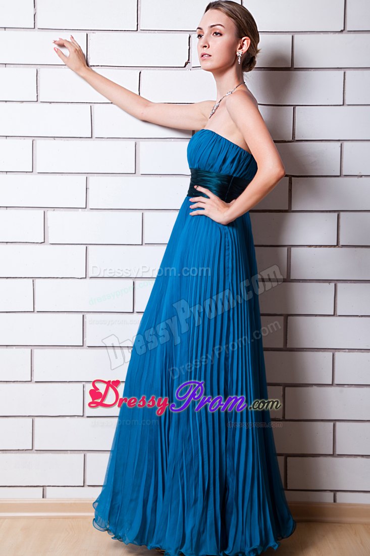 Empire Strapless Floor-length Pleated Chiffon Prom Dress with Waist Sash
