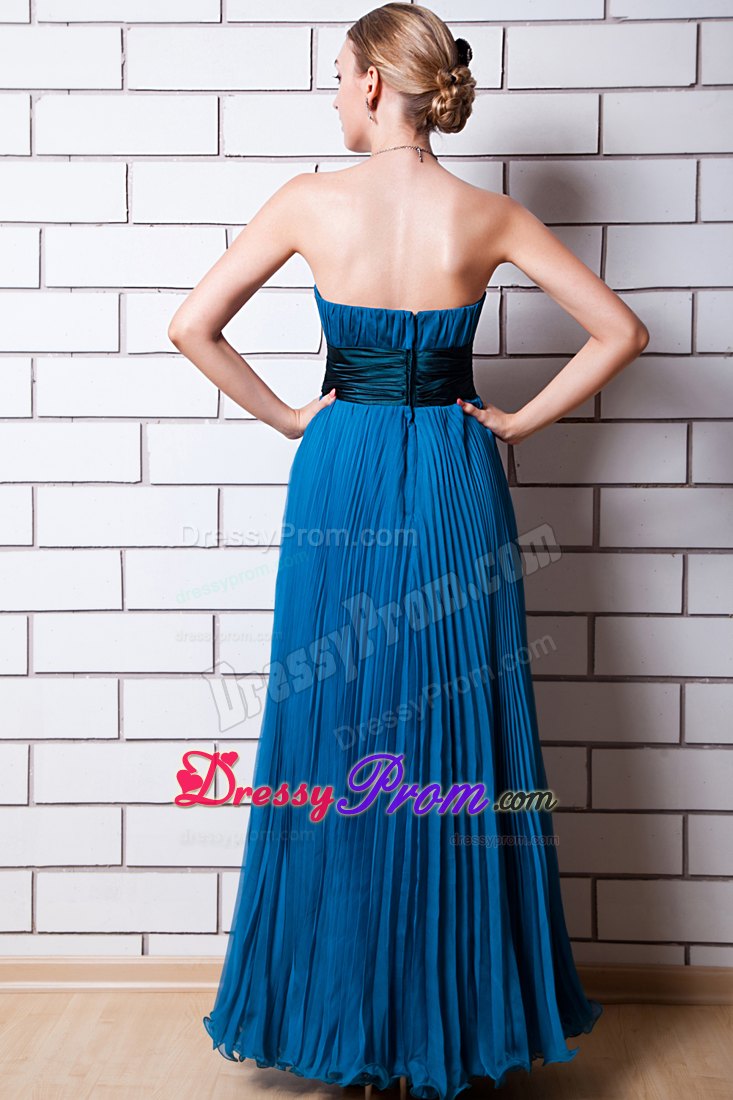Empire Strapless Floor-length Pleated Chiffon Prom Dress with Waist Sash
