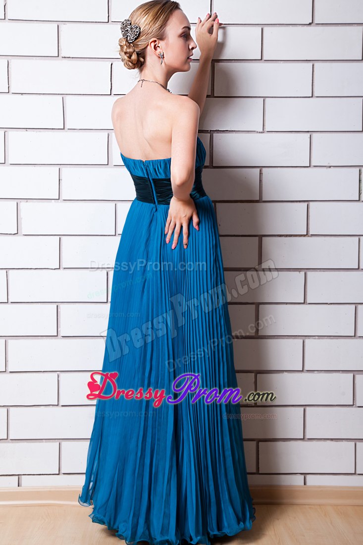 Empire Strapless Floor-length Pleated Chiffon Prom Dress with Waist Sash