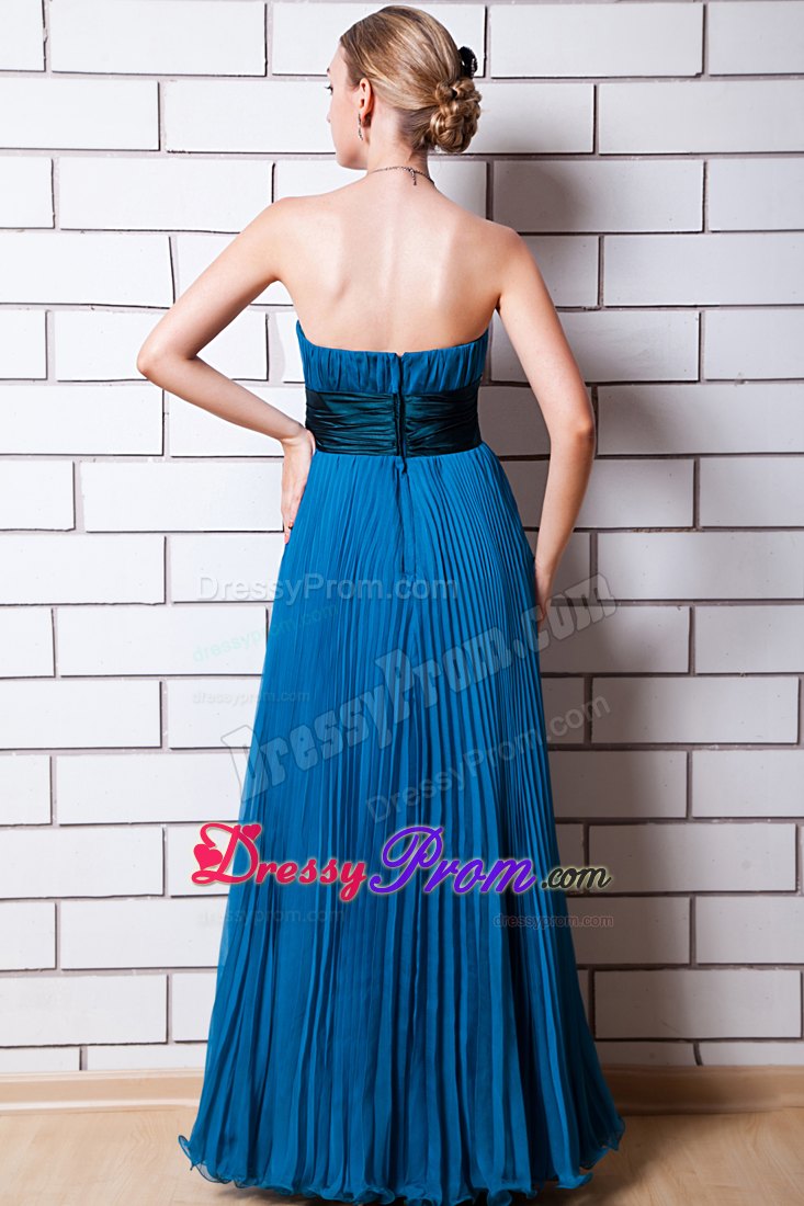 Empire Strapless Floor-length Pleated Chiffon Prom Dress with Waist Sash
