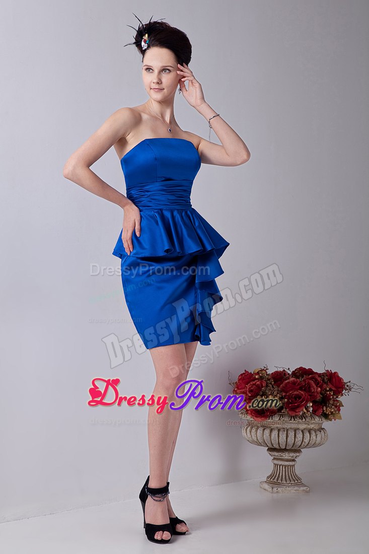 Ruched and Ruffled Mini-length Prom Evening Dress in Royal Blue