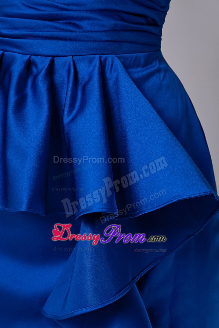 Ruched and Ruffled Mini-length Prom Evening Dress in Royal Blue