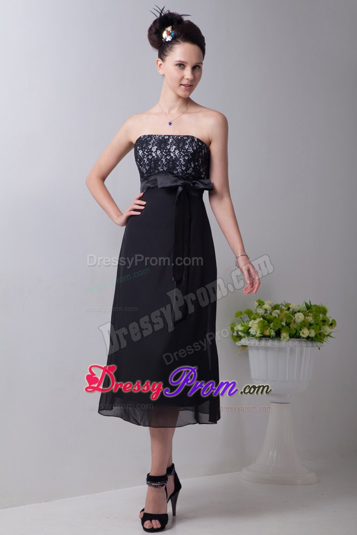 Alhambra CA Sash Accent Black Tea Length Chiffon Prom Evening Dress