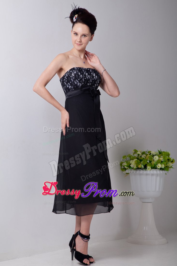 Alhambra CA Sash Accent Black Tea Length Chiffon Prom Evening Dress
