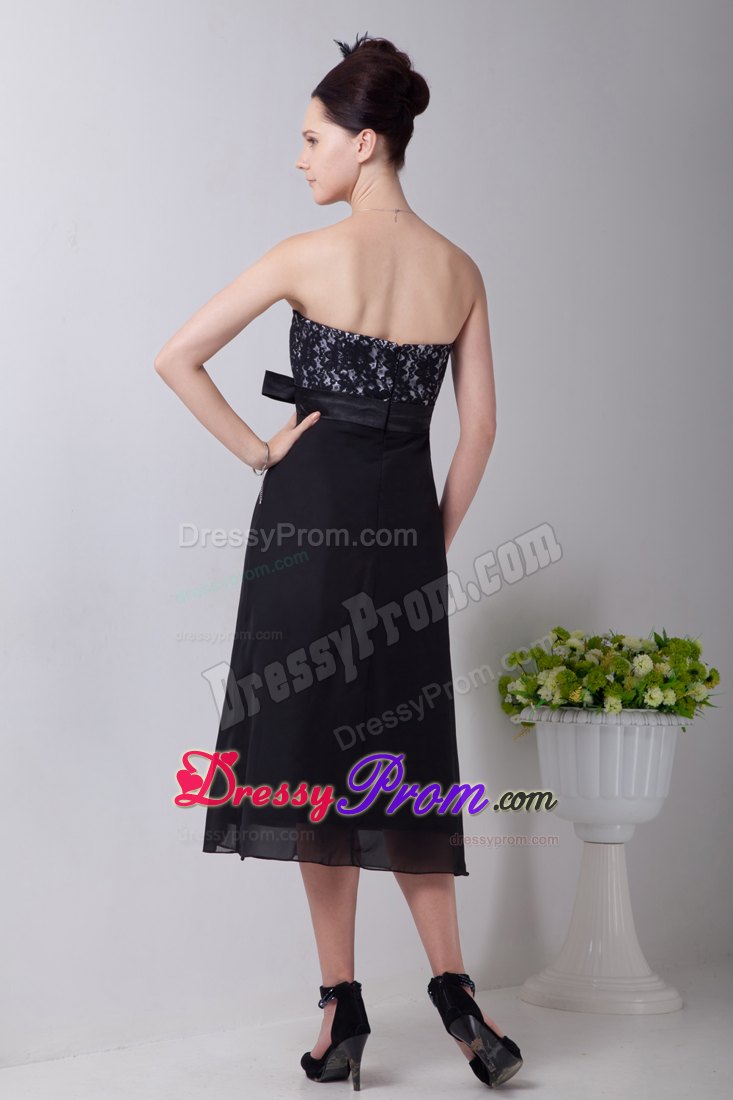 Alhambra CA Sash Accent Black Tea Length Chiffon Prom Evening Dress