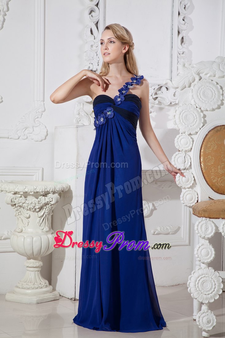 Royal Blue Column One Shoulder Chiffon Prom Dress with 3D Flowers