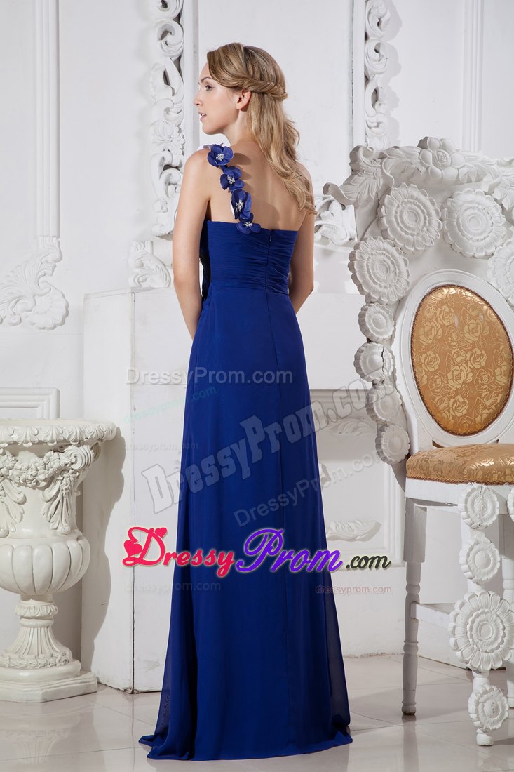 Royal Blue Column One Shoulder Chiffon Prom Dress with 3D Flowers