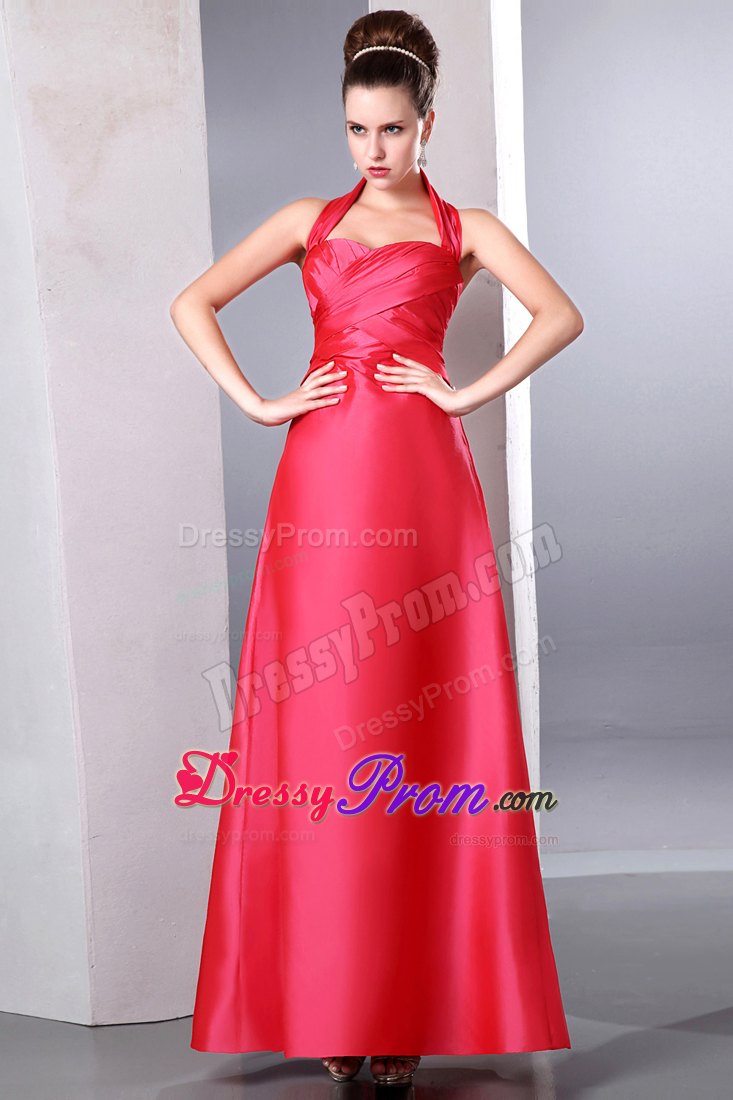Amazing Column Halter Ruching Taffeta Prom Dress