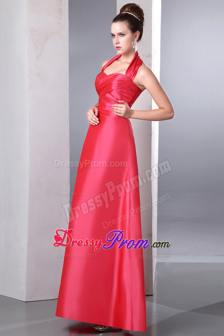 Amazing Column Halter Ruching Taffeta Prom Dress