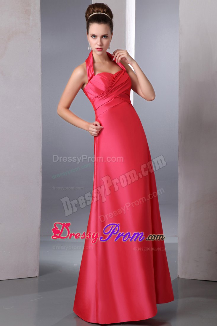 Amazing Column Halter Ruching Taffeta Prom Dress