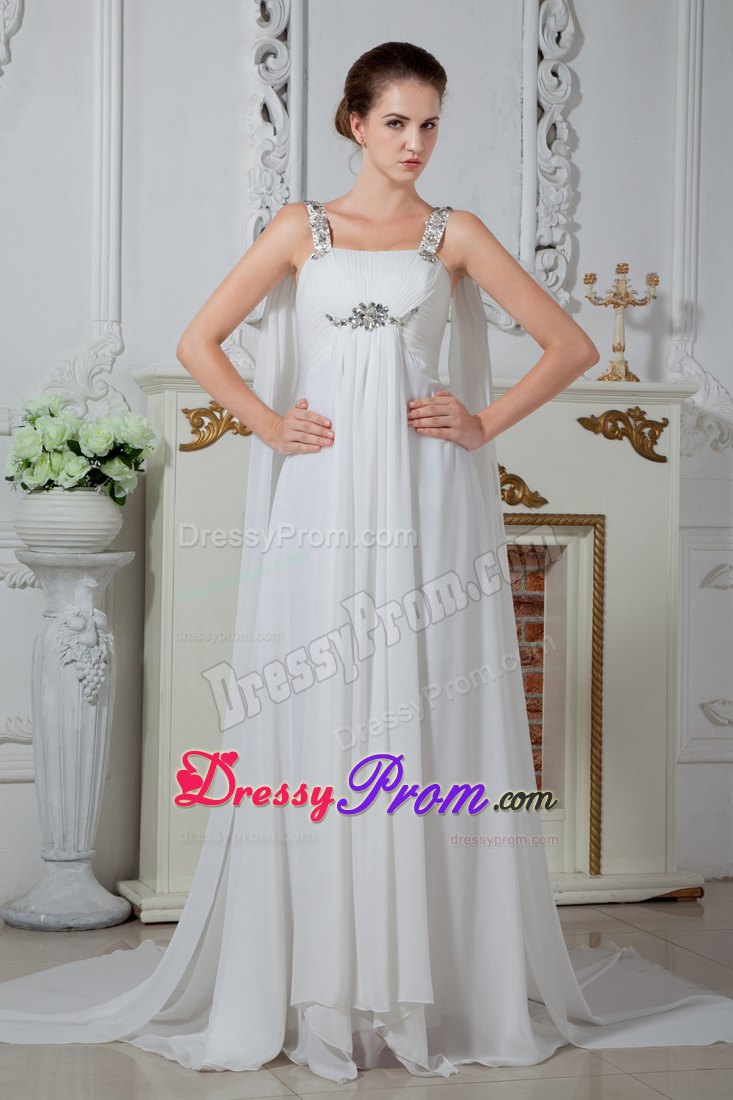 Elegant Empire Straps Scoop Neckline Chiffon Beading Prom Dress