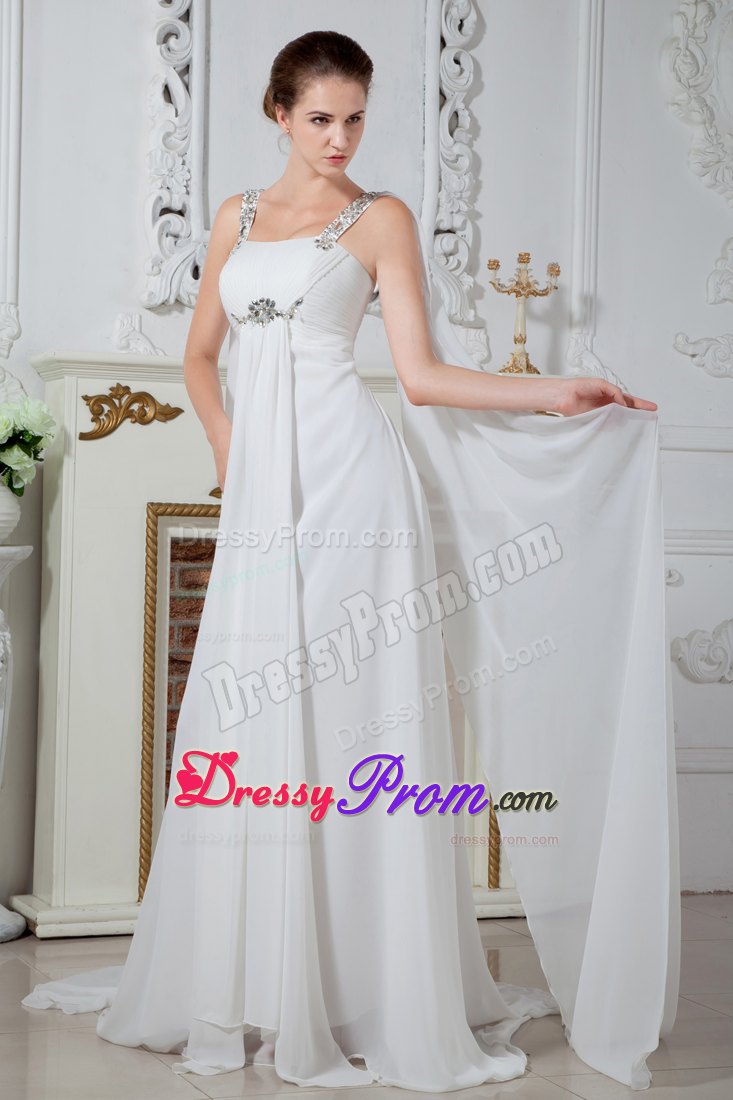 Elegant Empire Straps Scoop Neckline Chiffon Beading Prom Dress