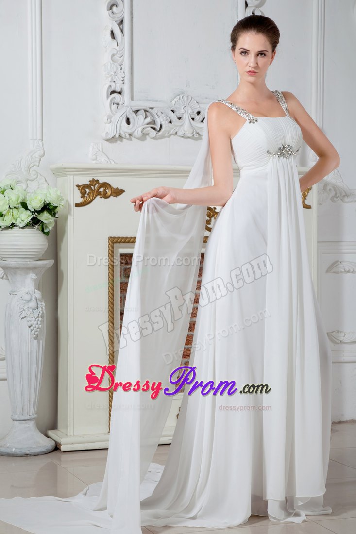 Elegant Empire Straps Scoop Neckline Chiffon Beading Prom Dress