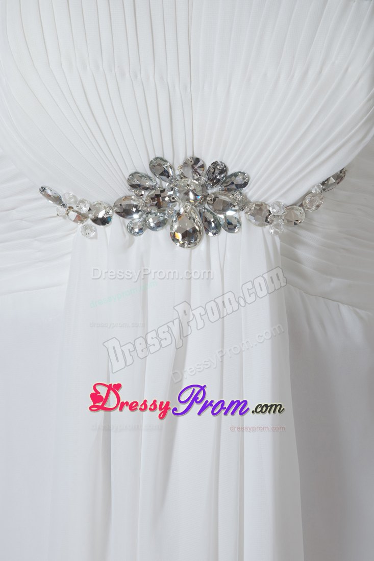 Elegant Empire Straps Scoop Neckline Chiffon Beading Prom Dress