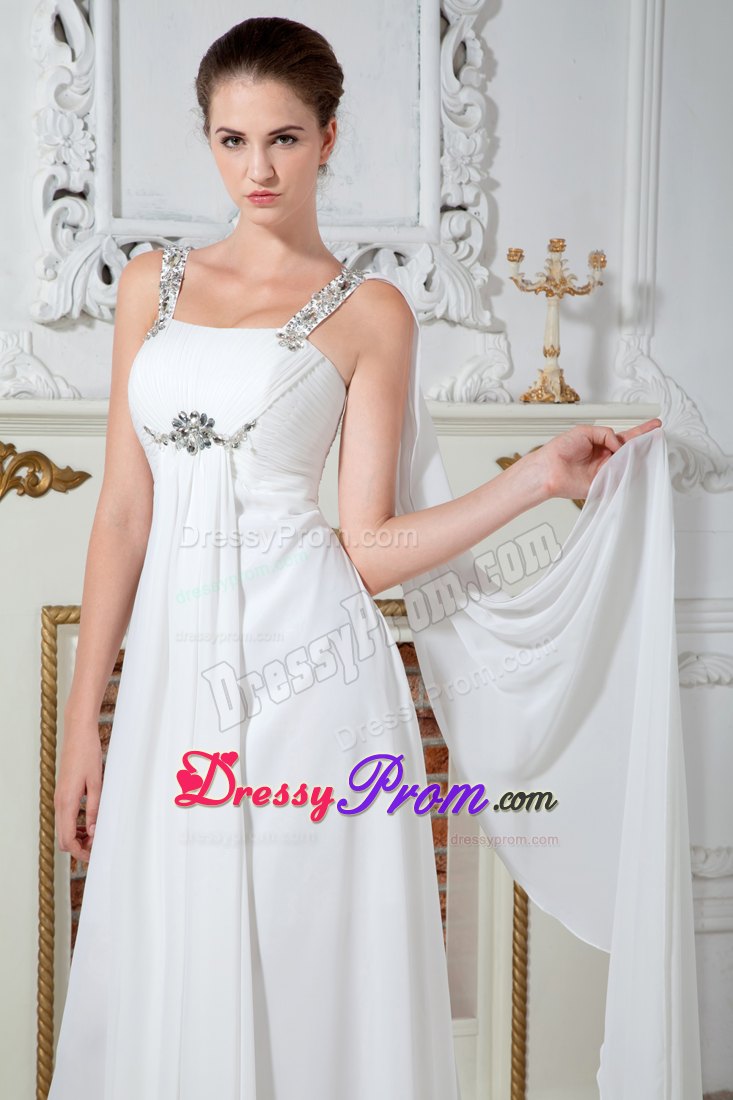Elegant Empire Straps Scoop Neckline Chiffon Beading Prom Dress