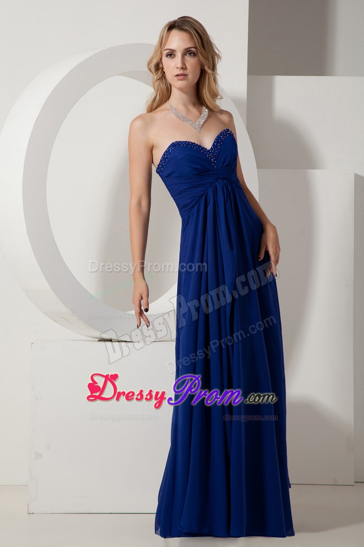 Royal Blue Empire Sweetheart Chiffon Prom Dress with Beaded Neckline