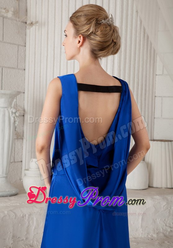 Royal Blue Bateau Neckline Ankle-length Prom Dress with Open-back