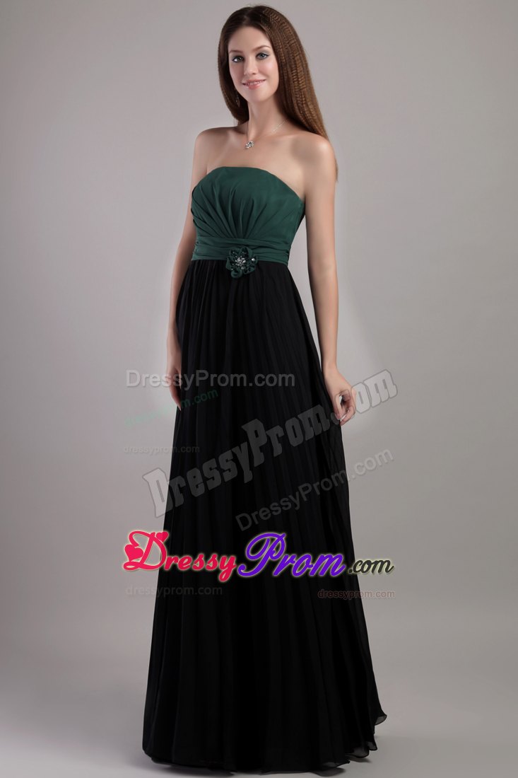 Hunter Green and Black Sheath/Column Strapless Chiffon Prom Dress with Beading