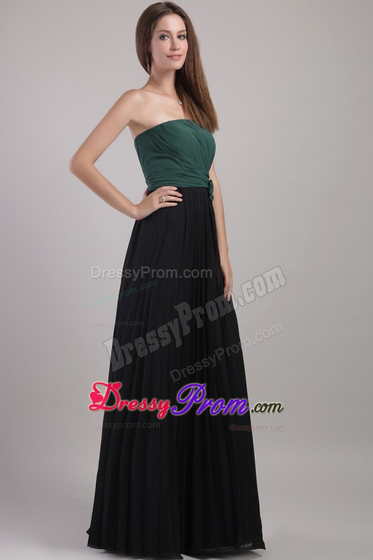 Hunter Green and Black Sheath/Column Strapless Chiffon Prom Dress with Beading