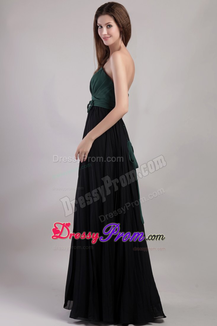 Hunter Green and Black Sheath/Column Strapless Chiffon Prom Dress with Beading