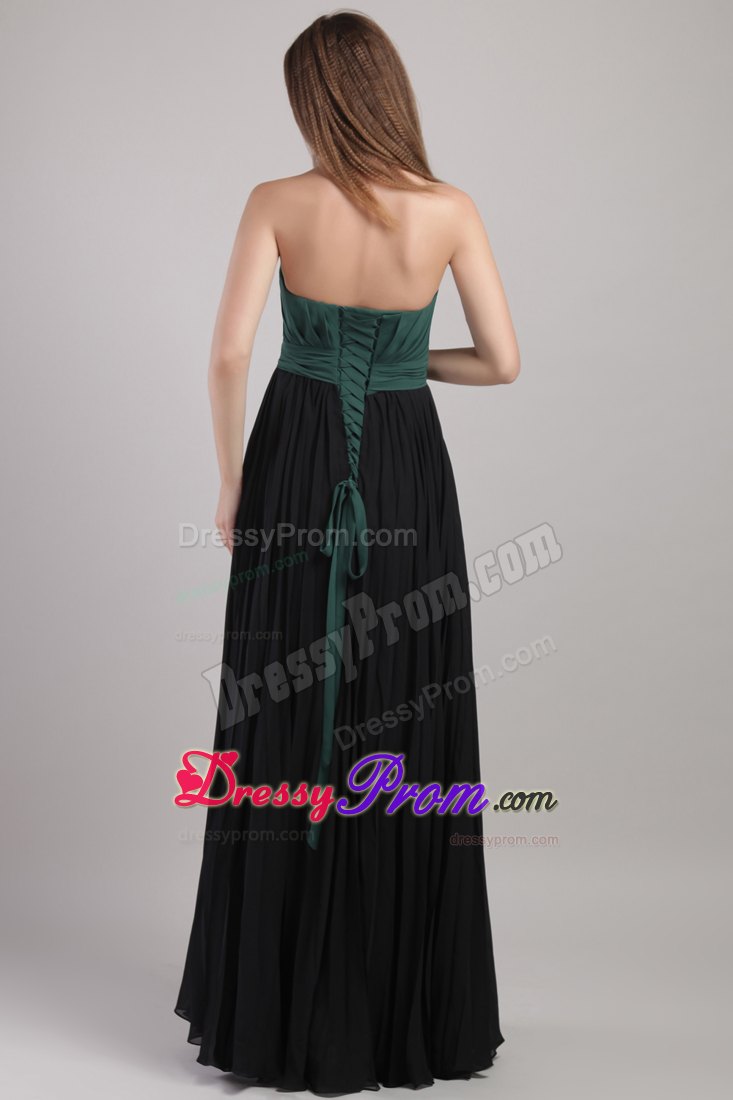 Hunter Green and Black Sheath/Column Strapless Chiffon Prom Dress with Beading