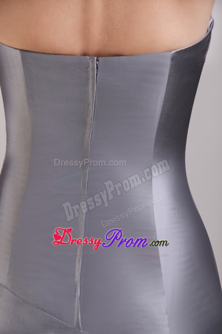 Grey Strapless Mini-length Taffeta Prom Dress with Ruching