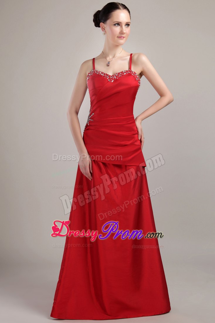 A-Line/Princess Sweetheart Floor-Length Beading Taffeta Prom Dress With Straps