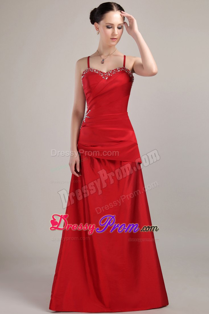 A-Line/Princess Sweetheart Floor-Length Beading Taffeta Prom Dress With Straps