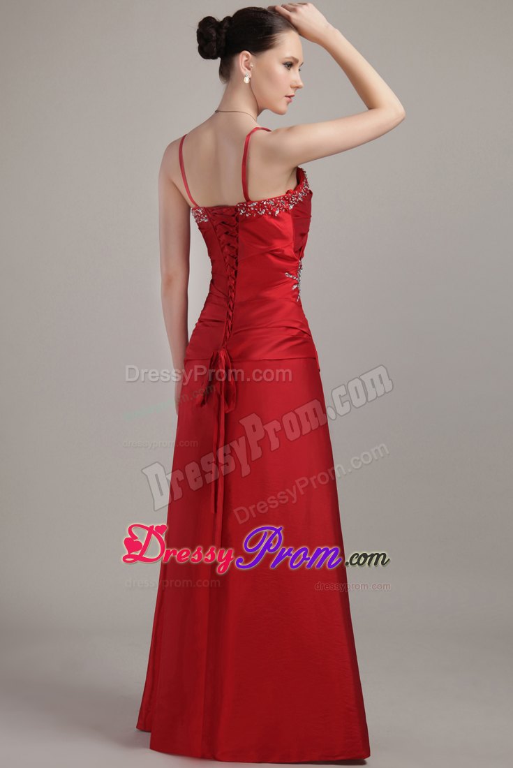 A-Line/Princess Sweetheart Floor-Length Beading Taffeta Prom Dress With Straps