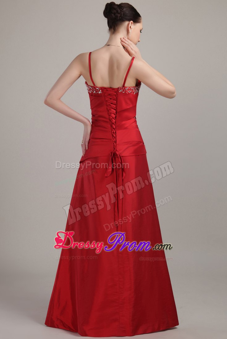 A-Line/Princess Sweetheart Floor-Length Beading Taffeta Prom Dress With Straps