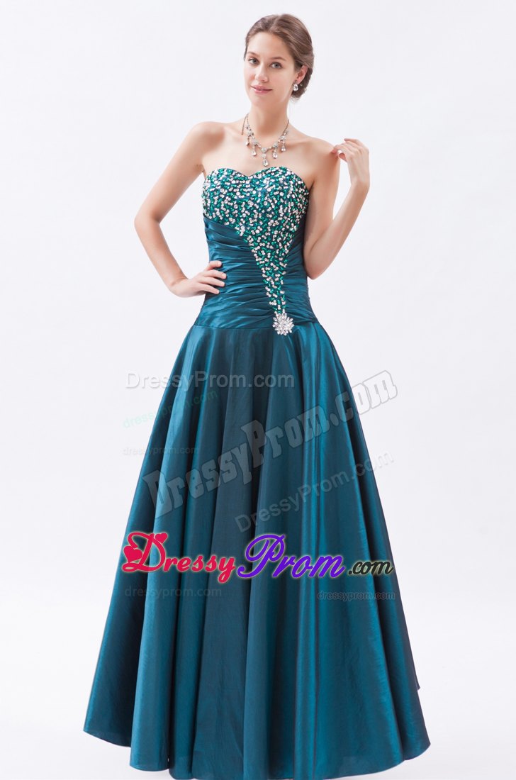 A-Line/Princess Sweetheart Floor-Length Taffeta Prom Dress With Beading