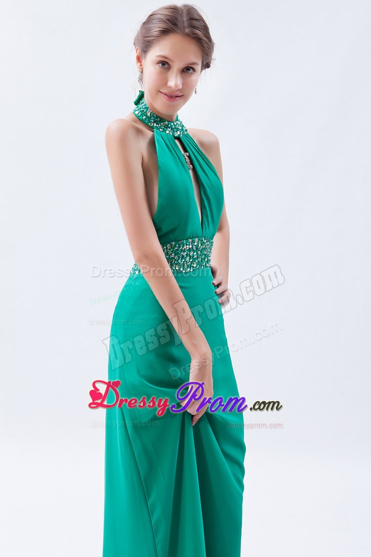 Sexy Sheath/Column High Neck Sleeveless Floor-Length Prom Gowns with Beading