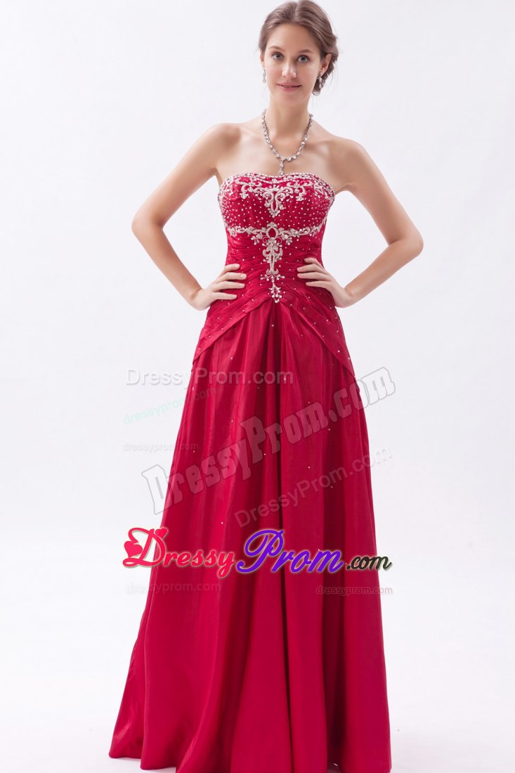 A-Line/Princess Strapless Floor-Length Taffeta Prom Dress With Appliques