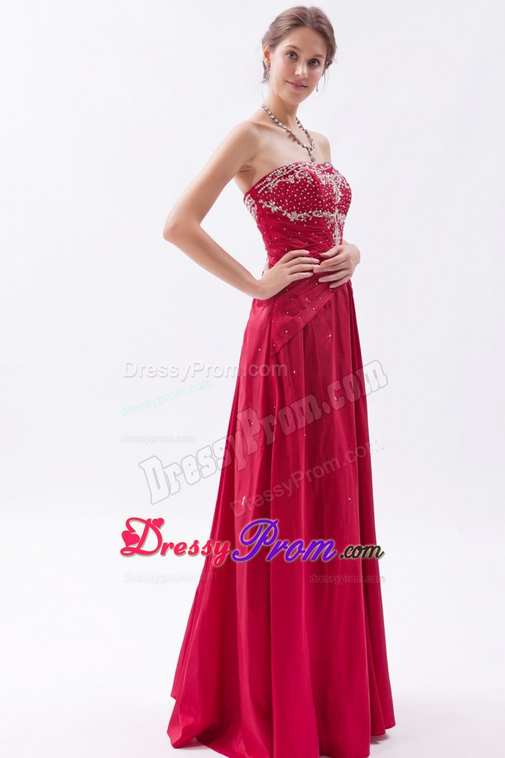 A-Line/Princess Strapless Floor-Length Taffeta Prom Dress With Appliques