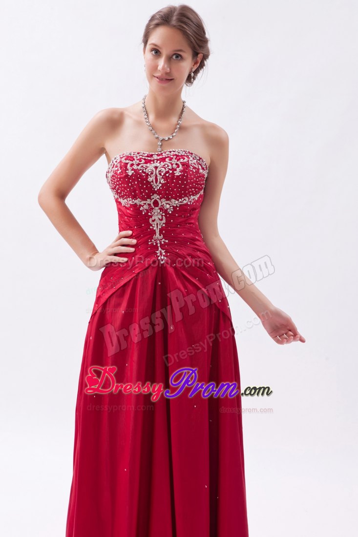 A-Line/Princess Strapless Floor-Length Taffeta Prom Dress With Appliques