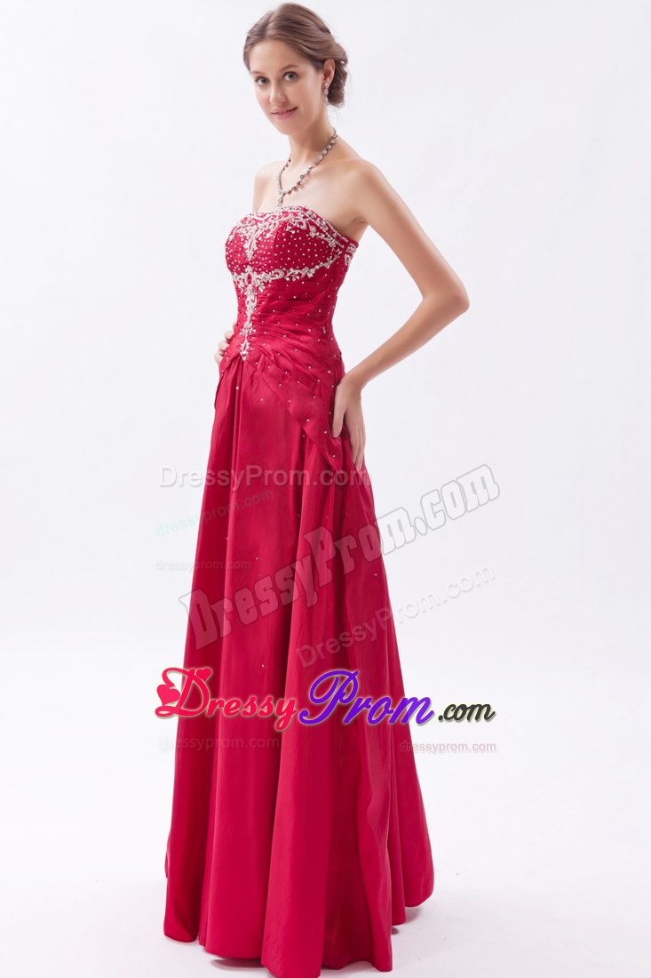 A-Line/Princess Strapless Floor-Length Taffeta Prom Dress With Appliques