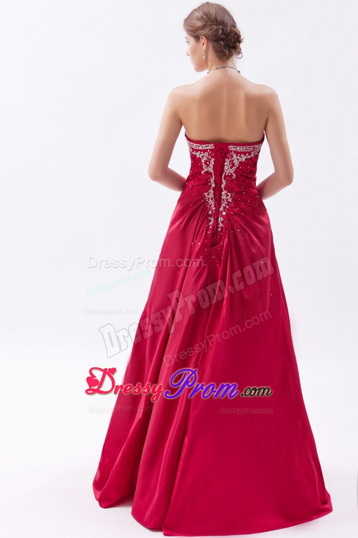 A-Line/Princess Strapless Floor-Length Taffeta Prom Dress With Appliques