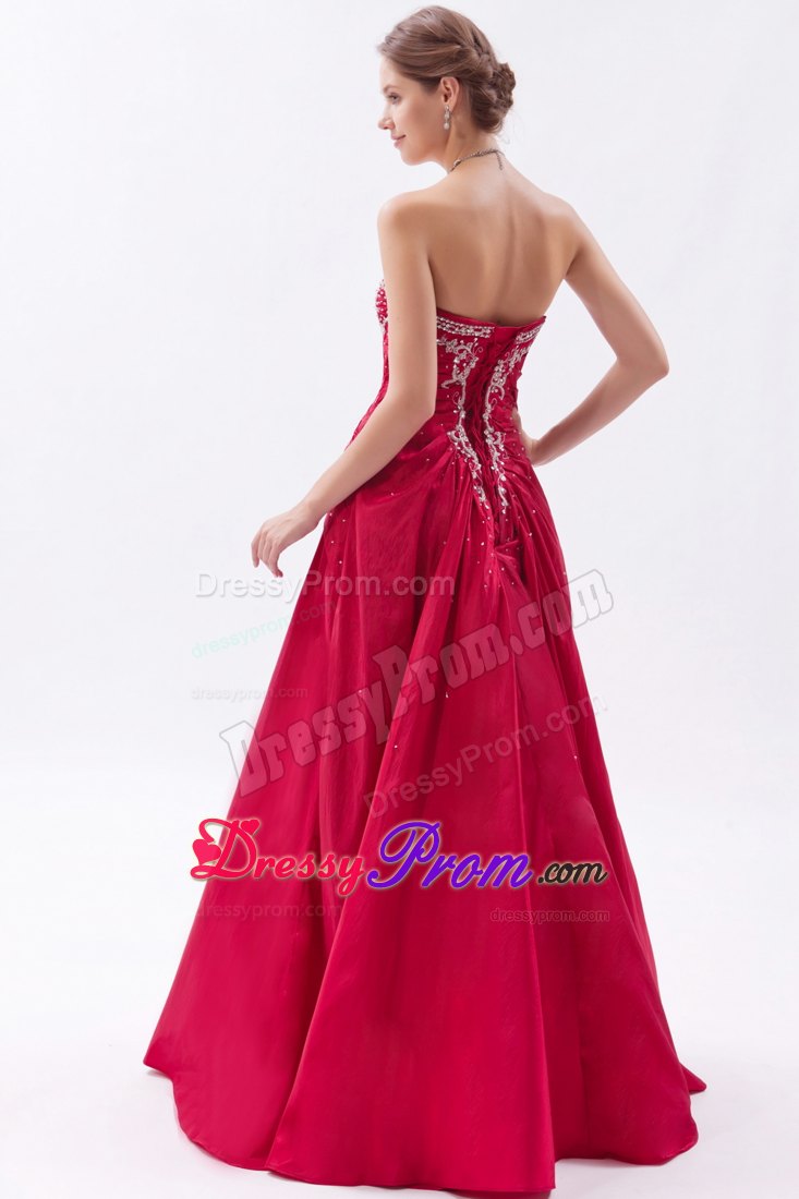 A-Line/Princess Strapless Floor-Length Taffeta Prom Dress With Appliques