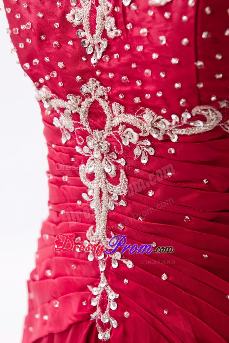 A-Line/Princess Strapless Floor-Length Taffeta Prom Dress With Appliques