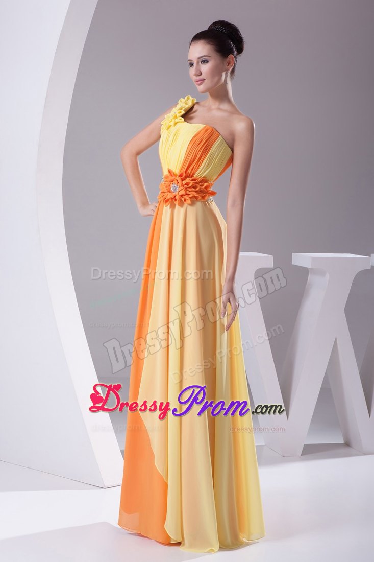 Fascinating Sheath/Column One Shoulder Two-tone Chiffon Prom Dress