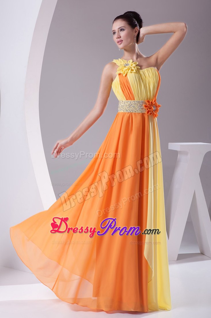 Fascinating Sheath/Column One Shoulder Two-tone Chiffon Prom Dress
