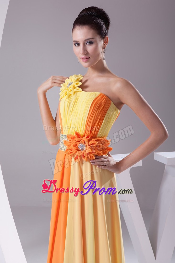 Fascinating Sheath/Column One Shoulder Two-tone Chiffon Prom Dress