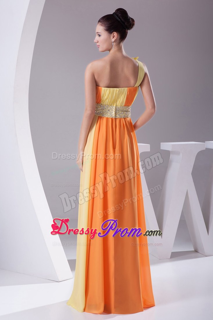 Fascinating Sheath/Column One Shoulder Two-tone Chiffon Prom Dress