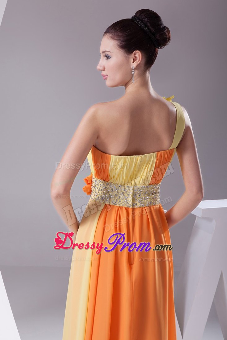 Fascinating Sheath/Column One Shoulder Two-tone Chiffon Prom Dress